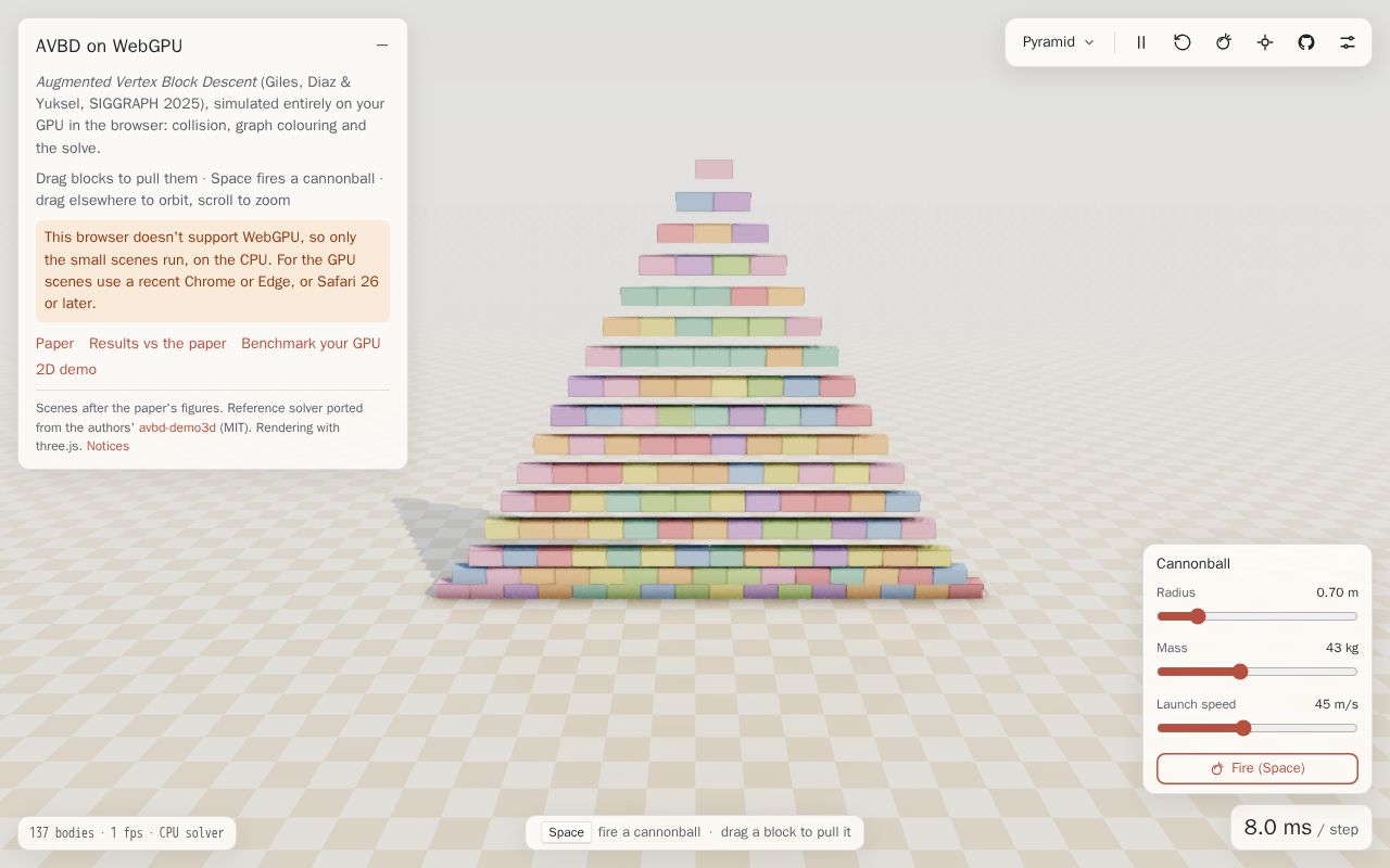 Preview of AVBD on WebGPU