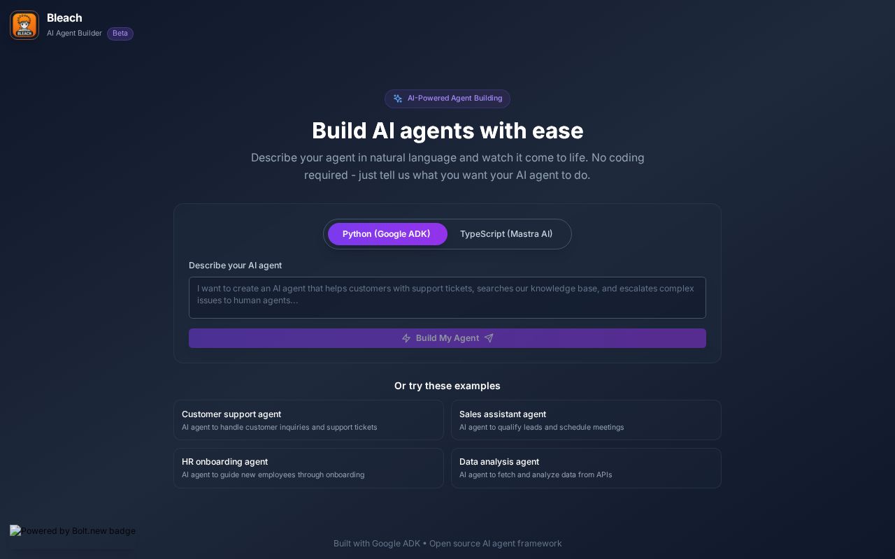 Preview of Bleach - Agent Builder