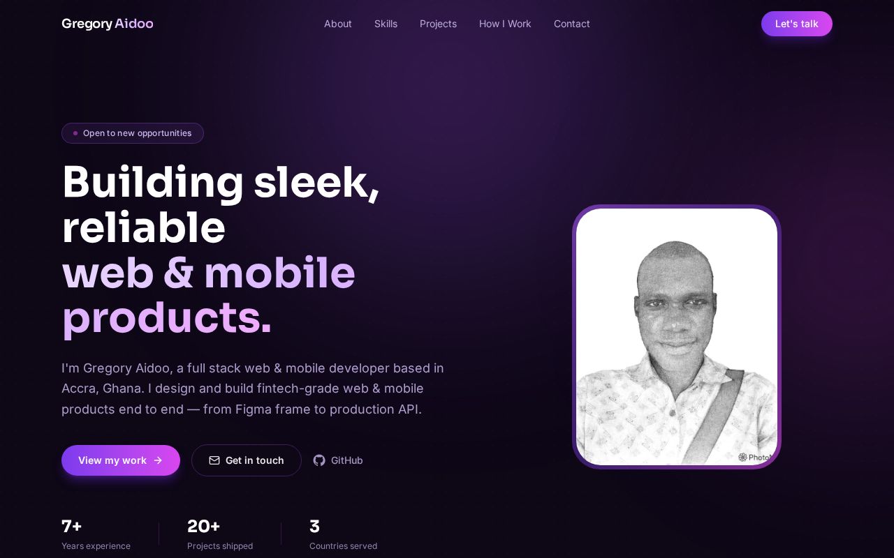 Preview of current portfolio website