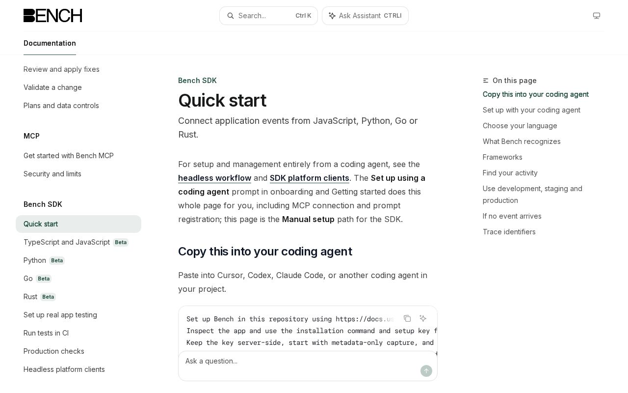 Preview of Bench Sdk