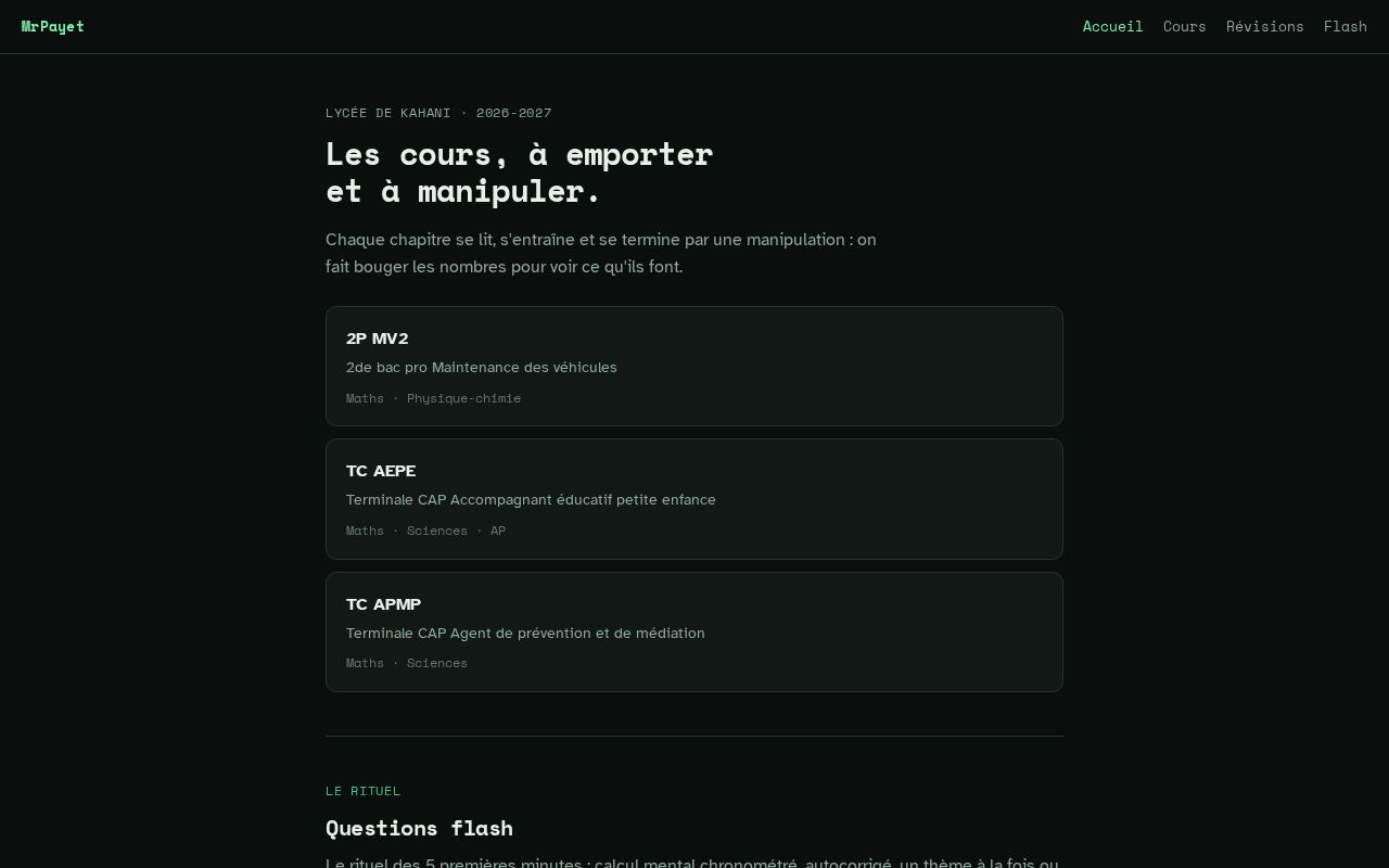 Preview of Site MrPayet — cours de maths et physique-chimie, lycée de Kahani
