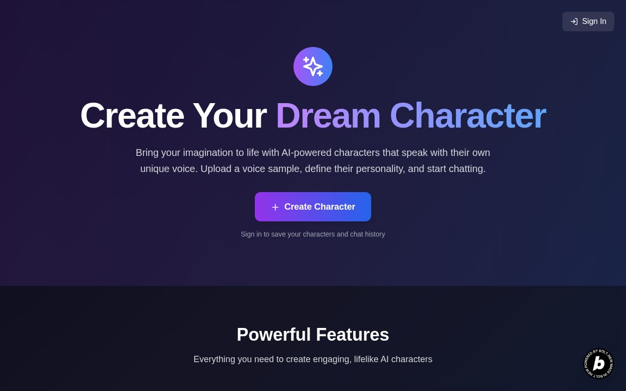 Preview of DreamCharacter AI
