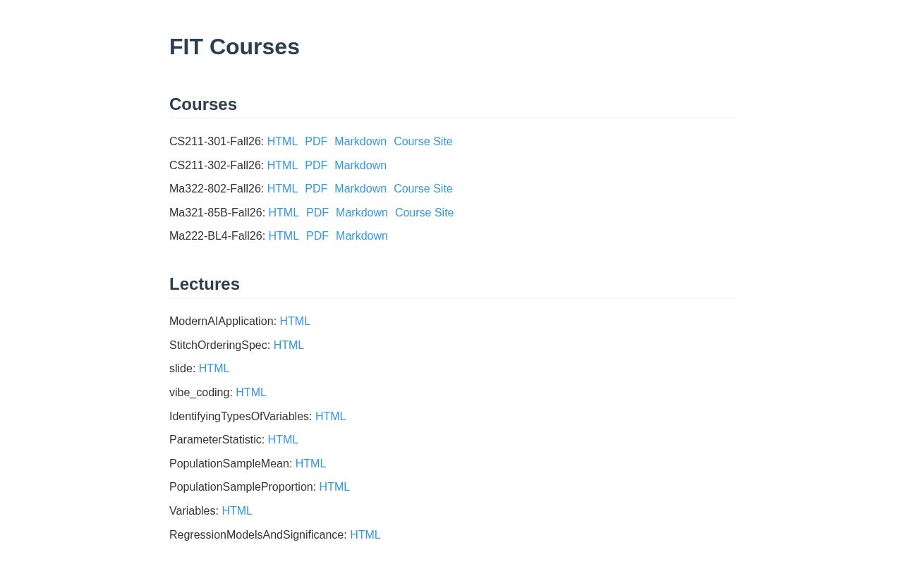 Preview of FIT course syllabuses, organized by course and semester