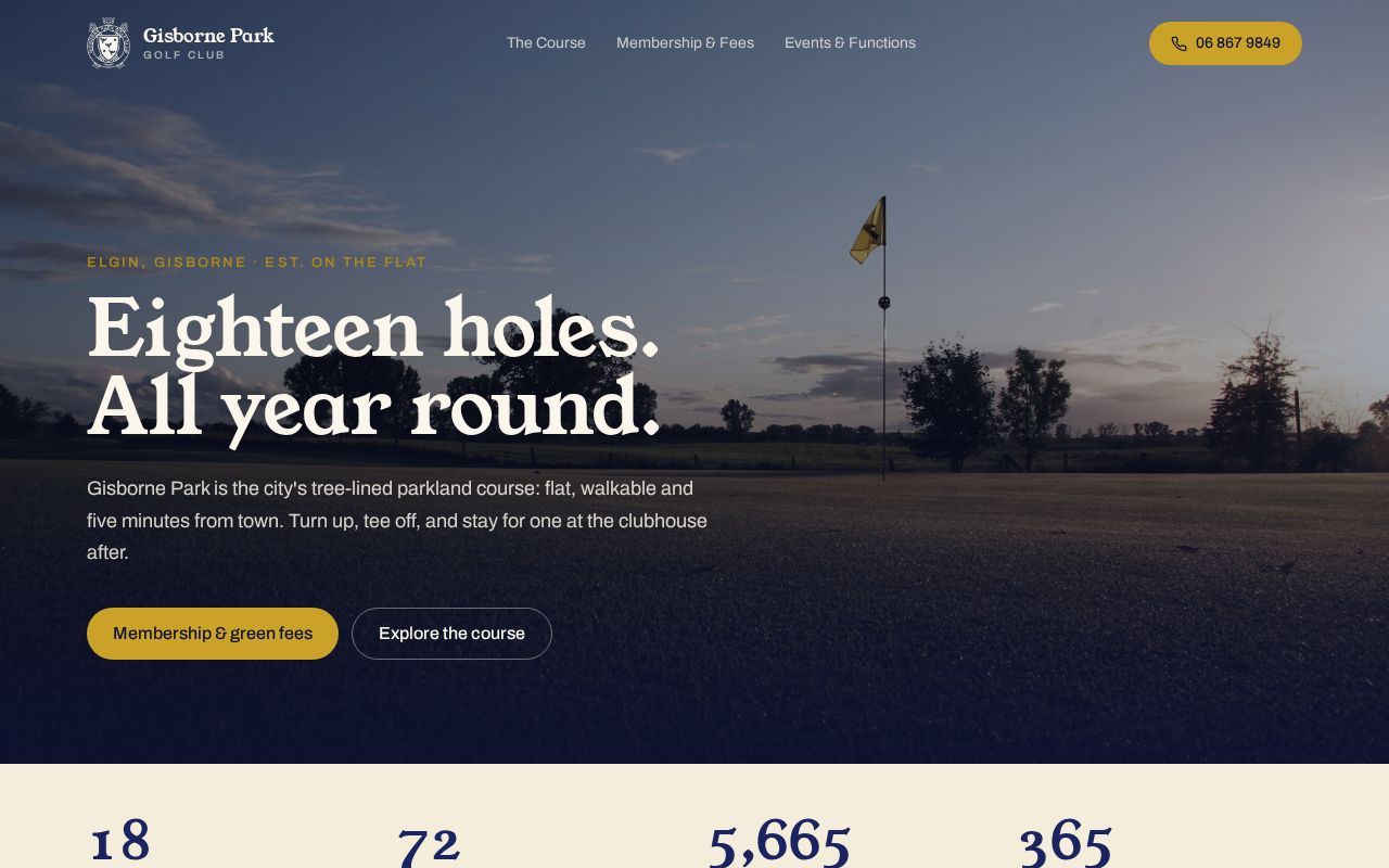 Preview of Gisborne Park Golf Club website (preview build)