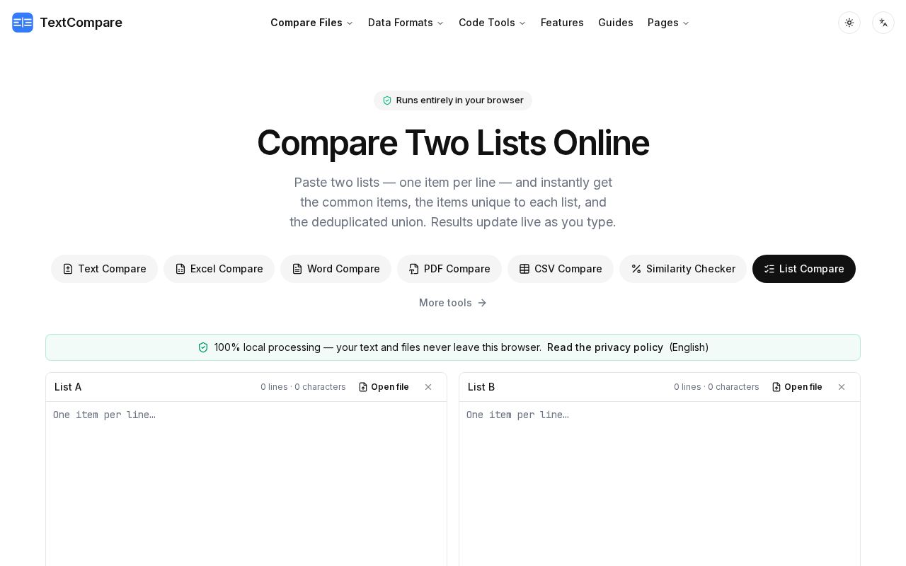 Preview of Compare Two Lists