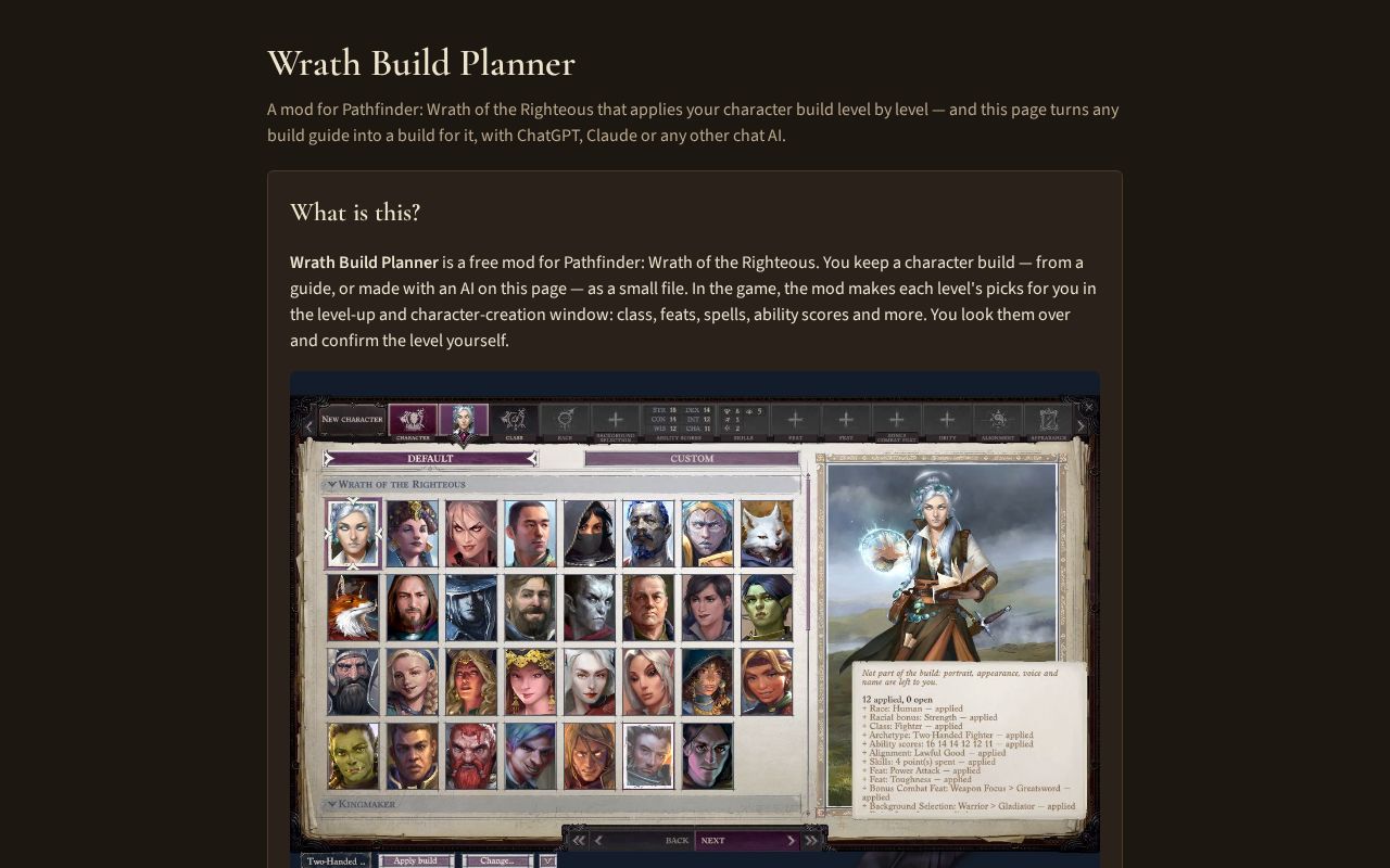 Preview of Wrath Build Planner