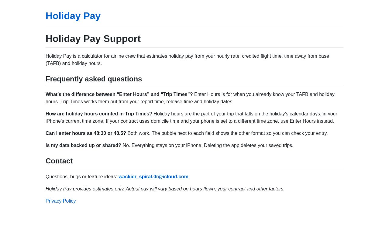 Preview of Holiday Pay Support
