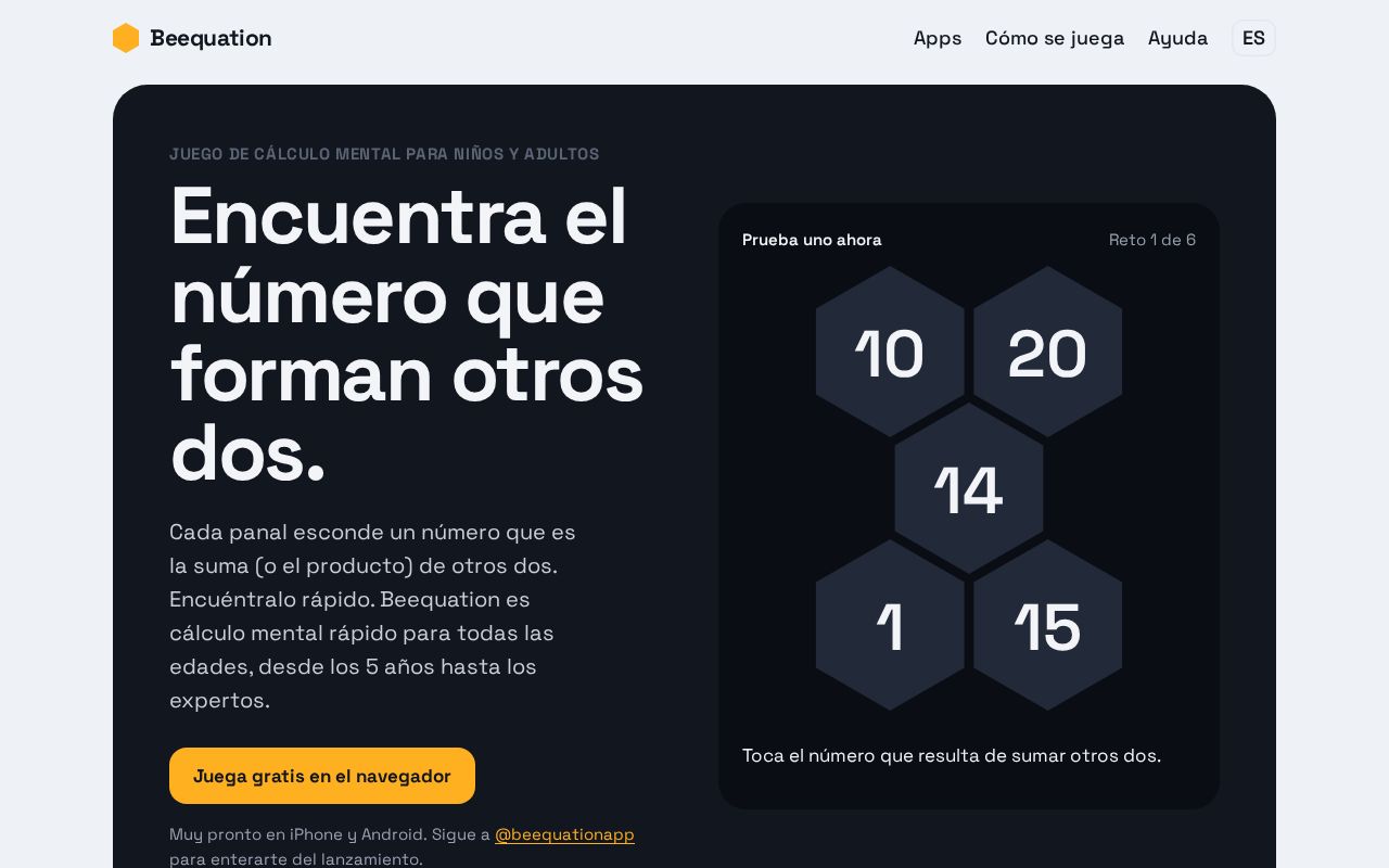 Preview of Beequation: juego de cálculo mental para niños y adultos
