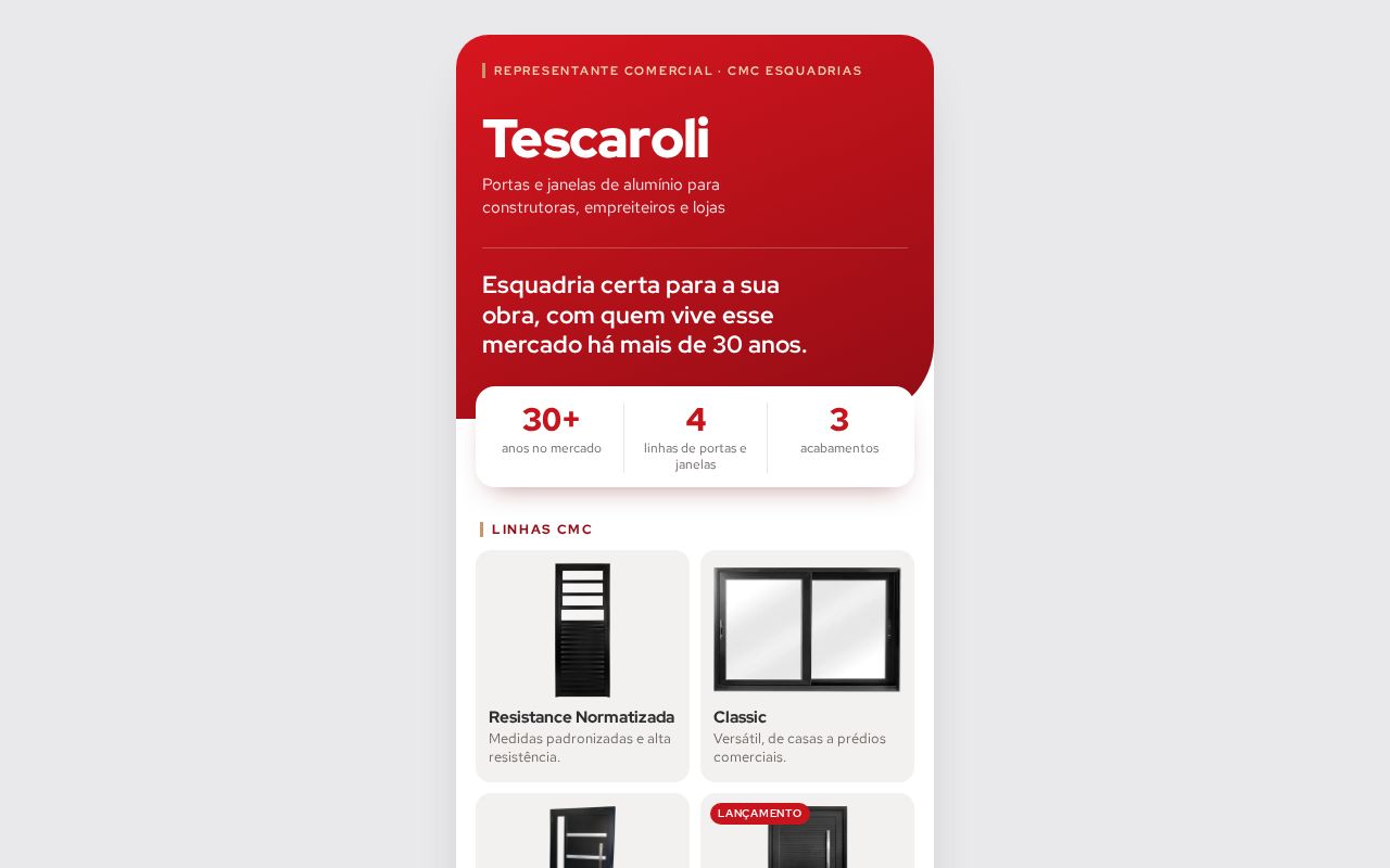 Preview of Cartao digital do Tescaroli - representante comercial CMC Esquadrias