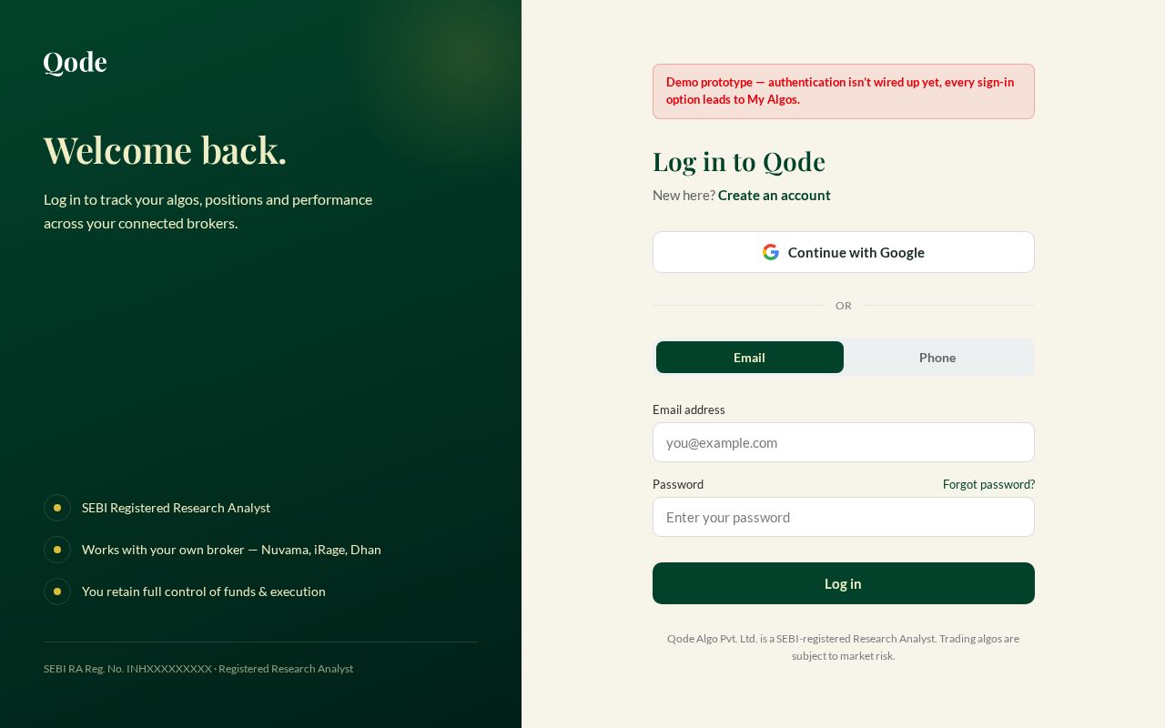 Preview of Qode Algo Platform
