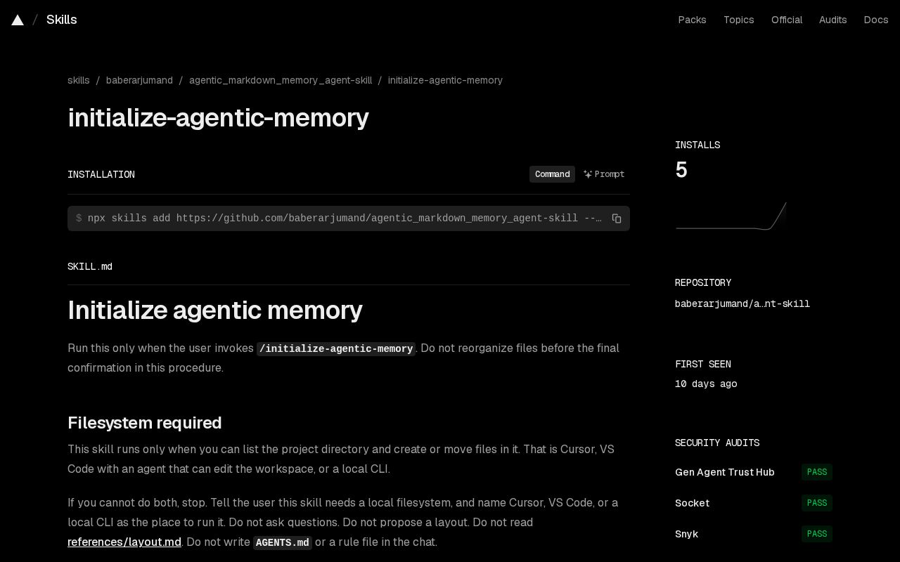 Preview of Agentic Markdown Memory Agent Skill
