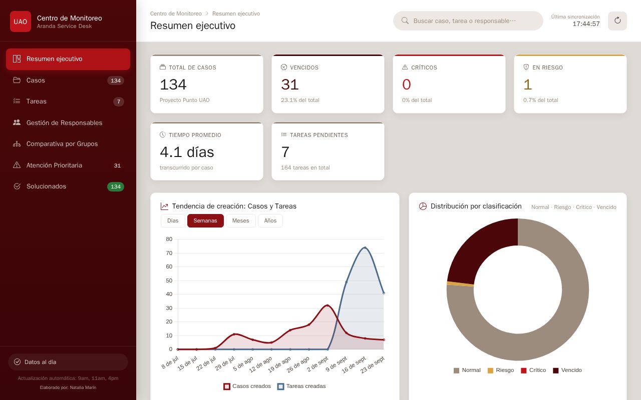 Preview of CAE Aranda Dashboard