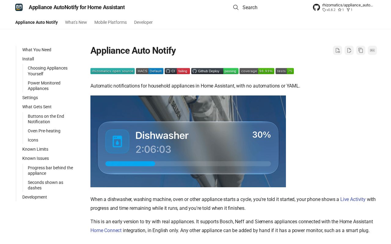 Preview of Appliance AutoNotify for Home Assistant