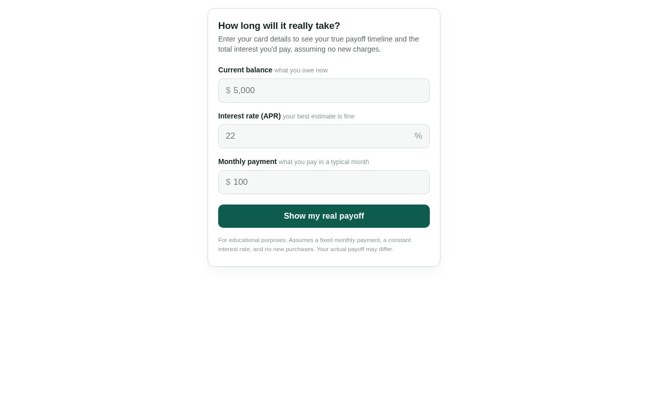 Preview of Payoff Calculator