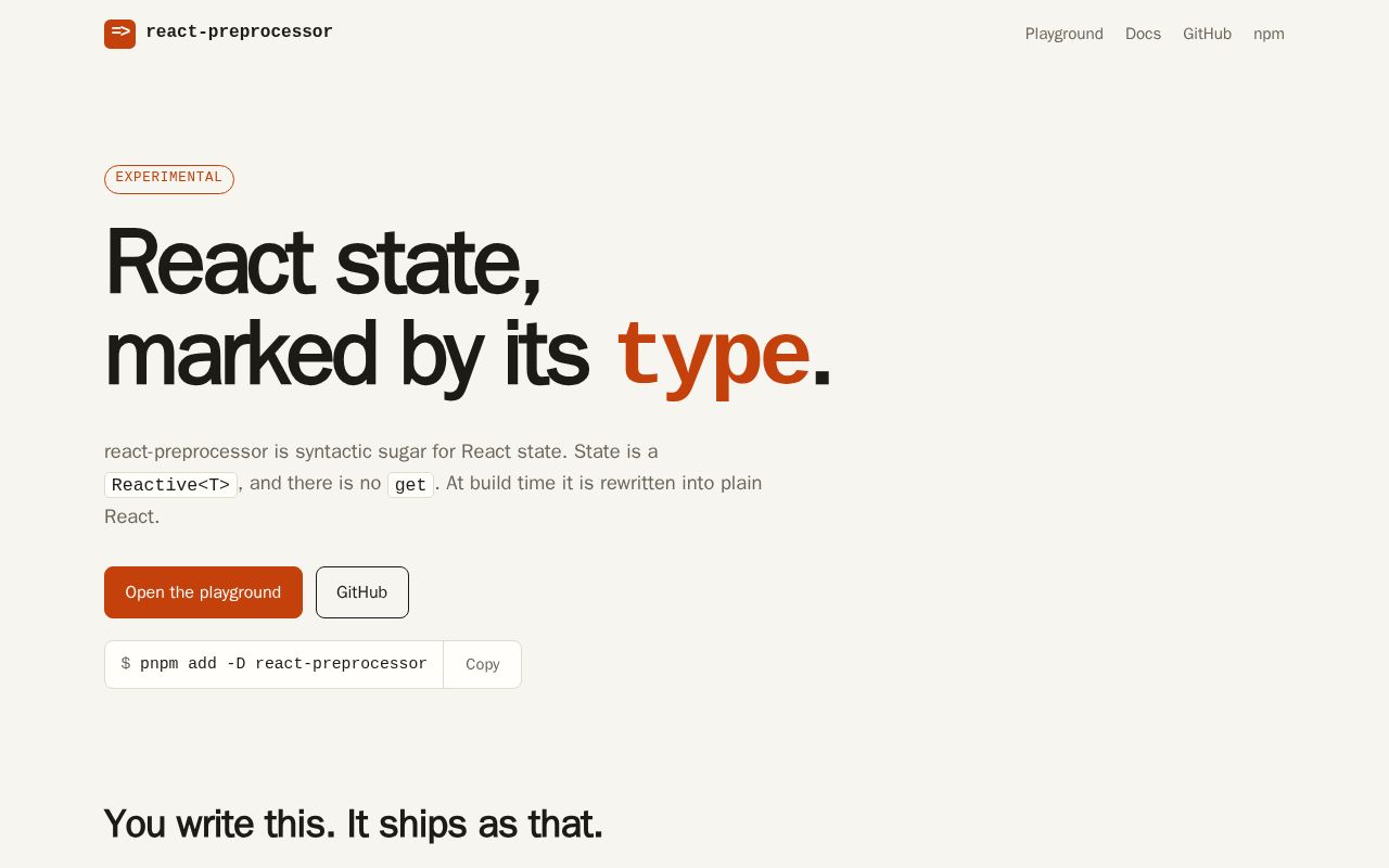 Preview of react-preprocessor: React state, marked by its type