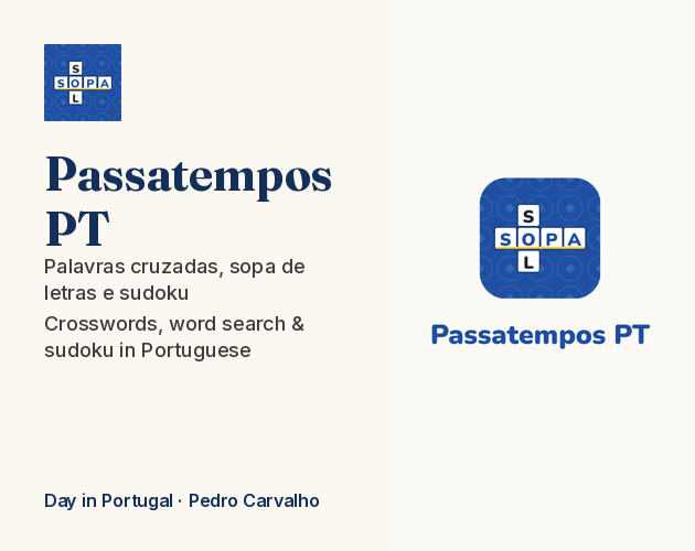 Preview of Passatempos PT – Palavras Cruzadas, Sopa de Letras e Sudoku