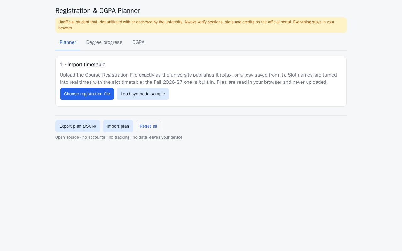 Preview of Timetable Clash Checker CGPA Planner