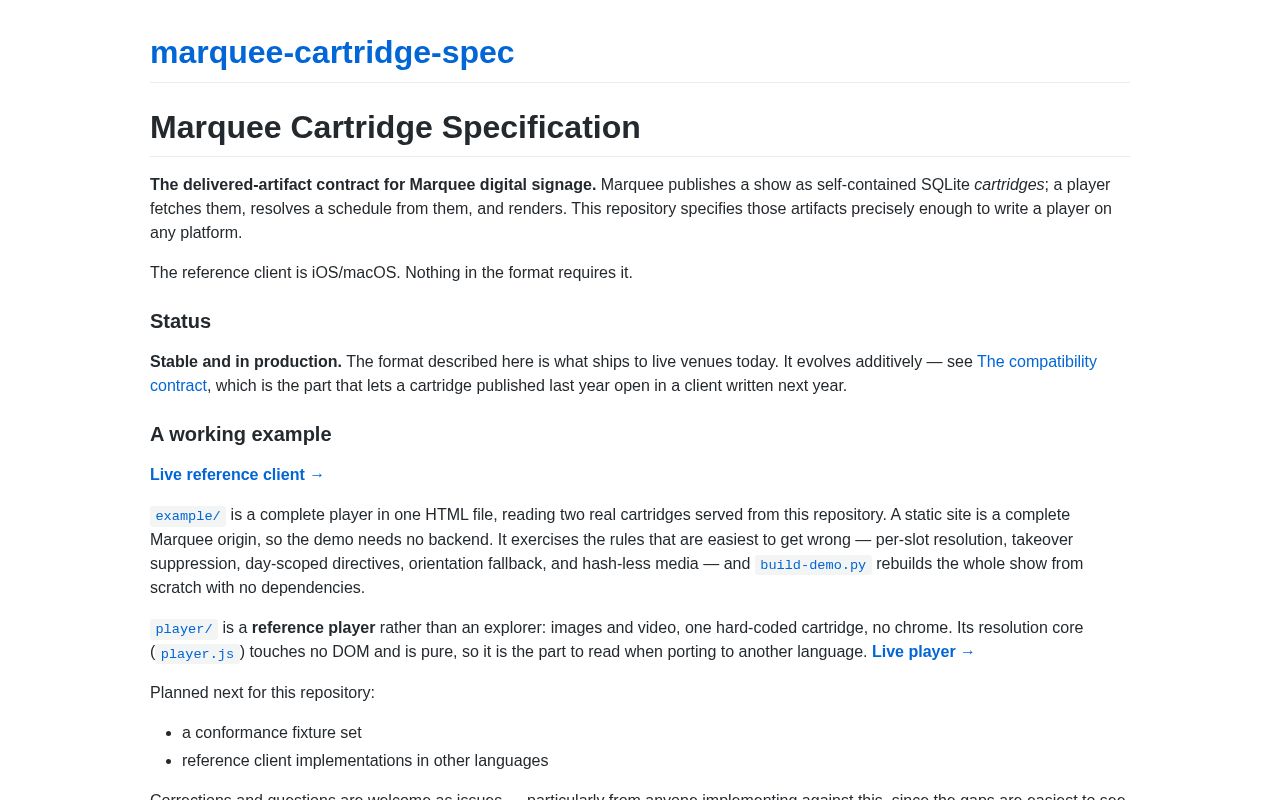 Preview of Marquee Cartridge Spec