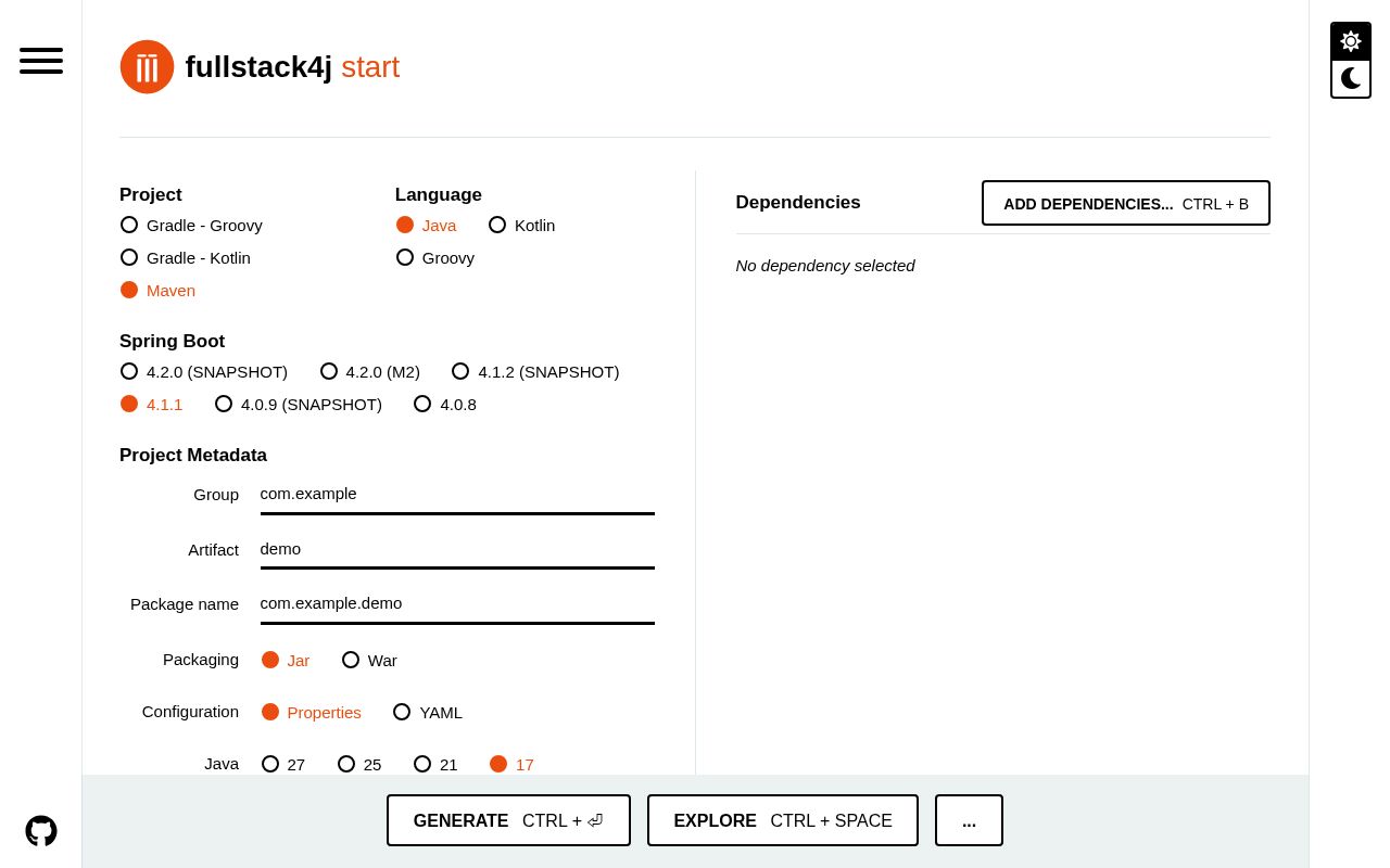 Preview of fullstack4j start