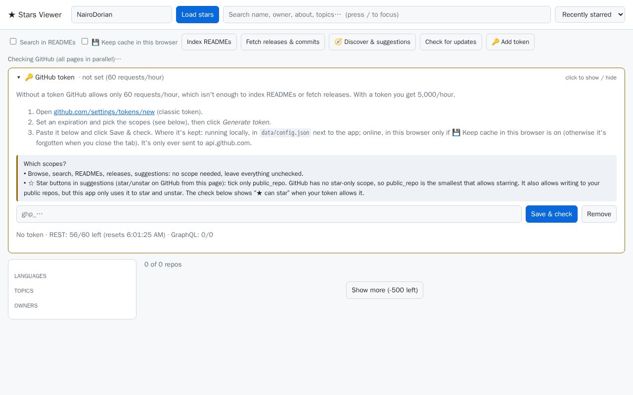 Preview of Github Stars Viewer