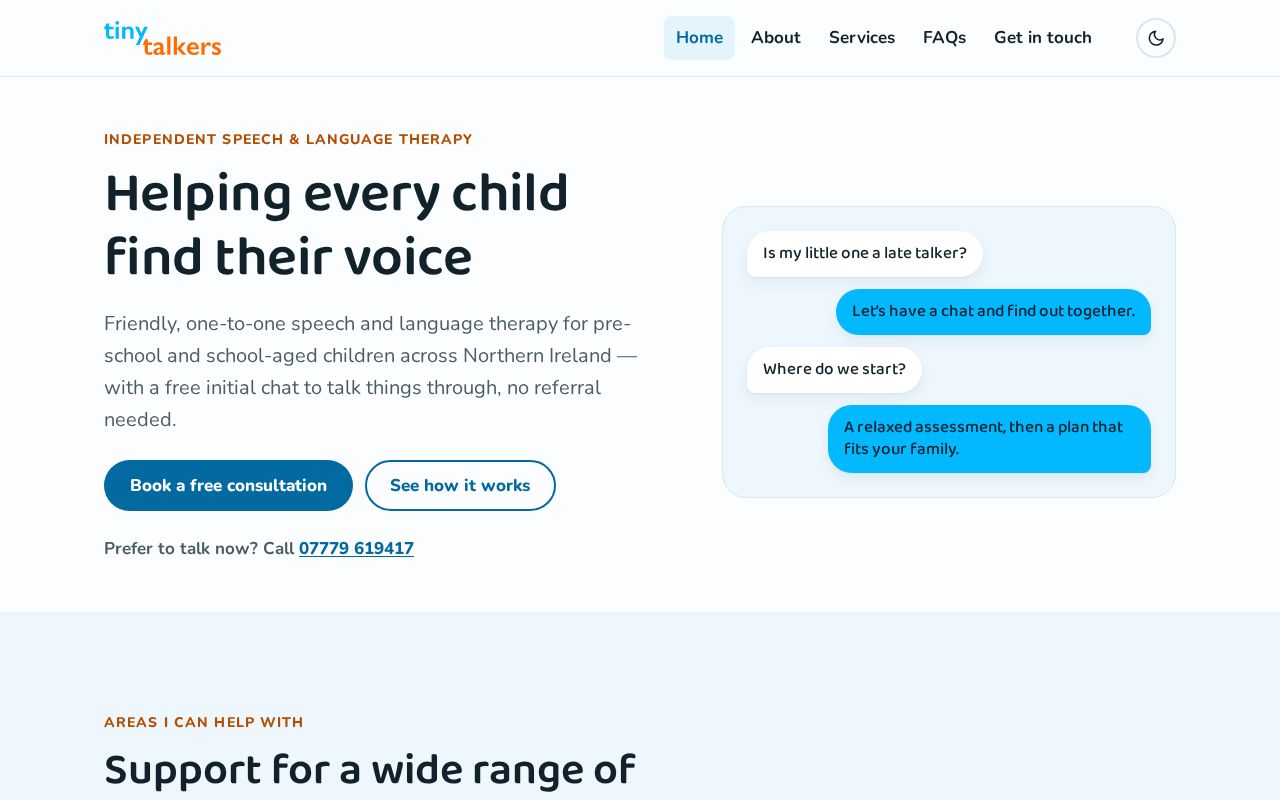 Preview of Tiny Talkers NI — children's speech & language therapy (demo site)