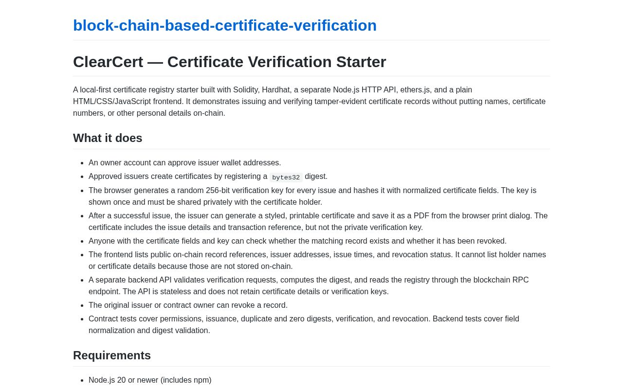 Preview of Block Chain Based Certificate Verification