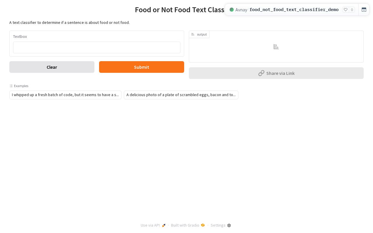 Preview of Food or Not Text Classifier