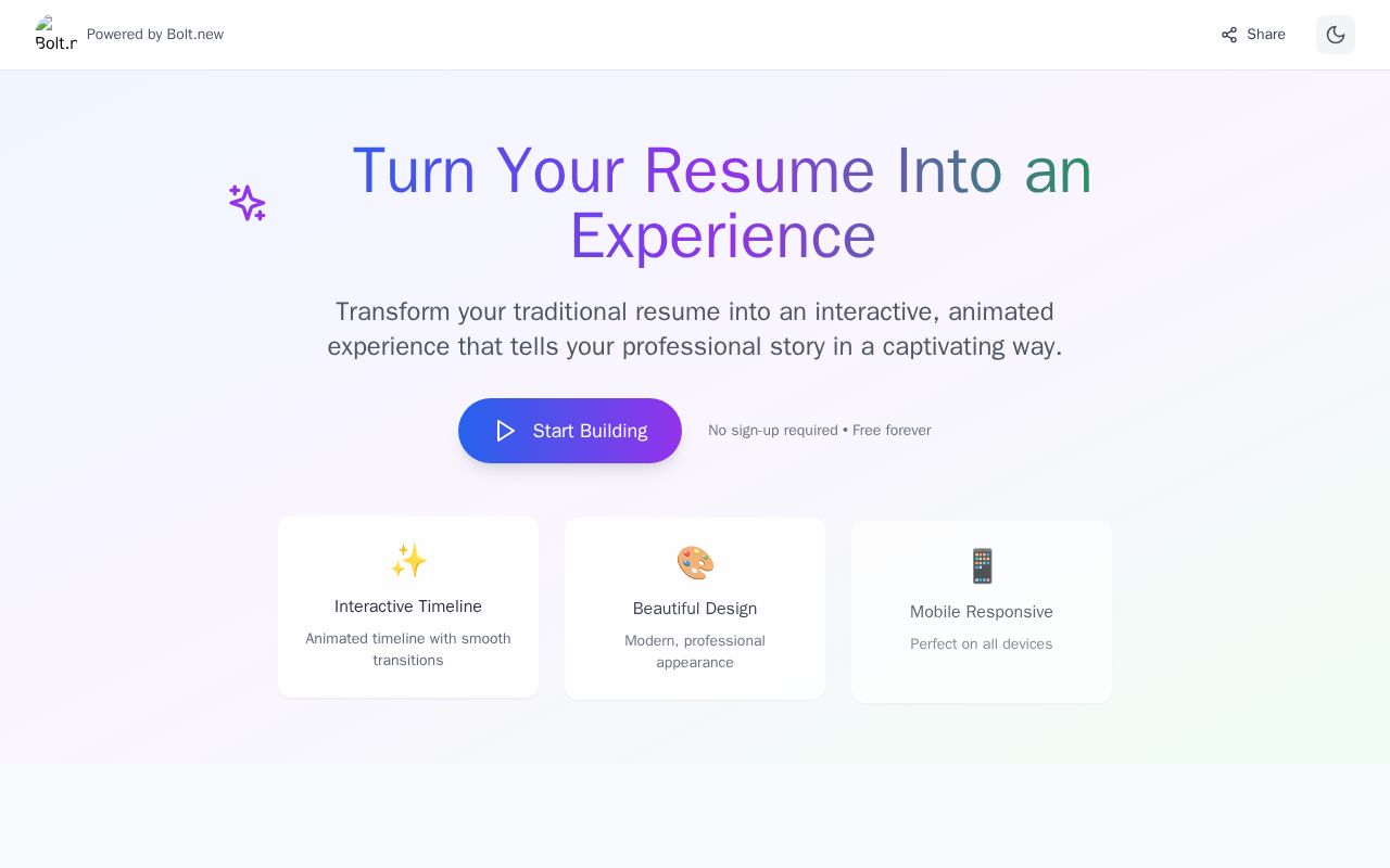 Preview of Resume Builder-(Bolt.new One Shot) 6.28.25