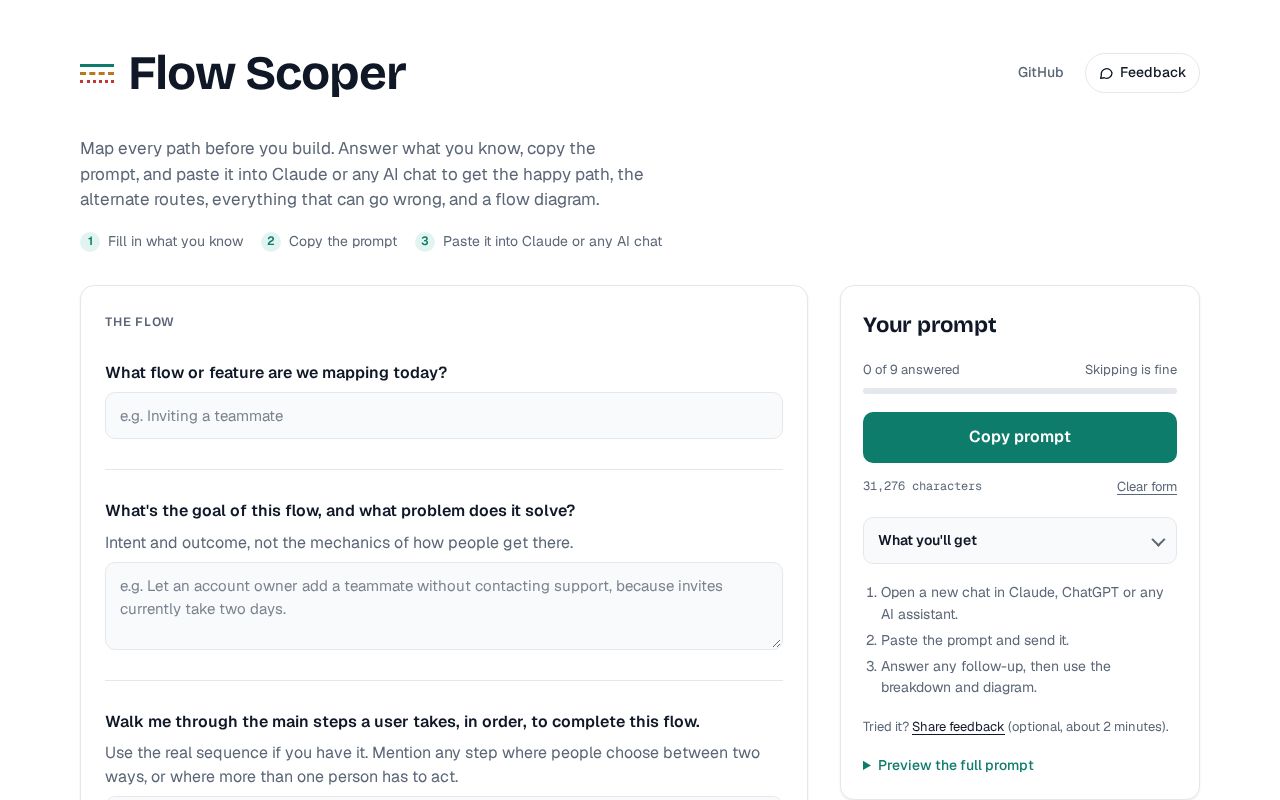 Preview of Flow Scoper Prompt Builder