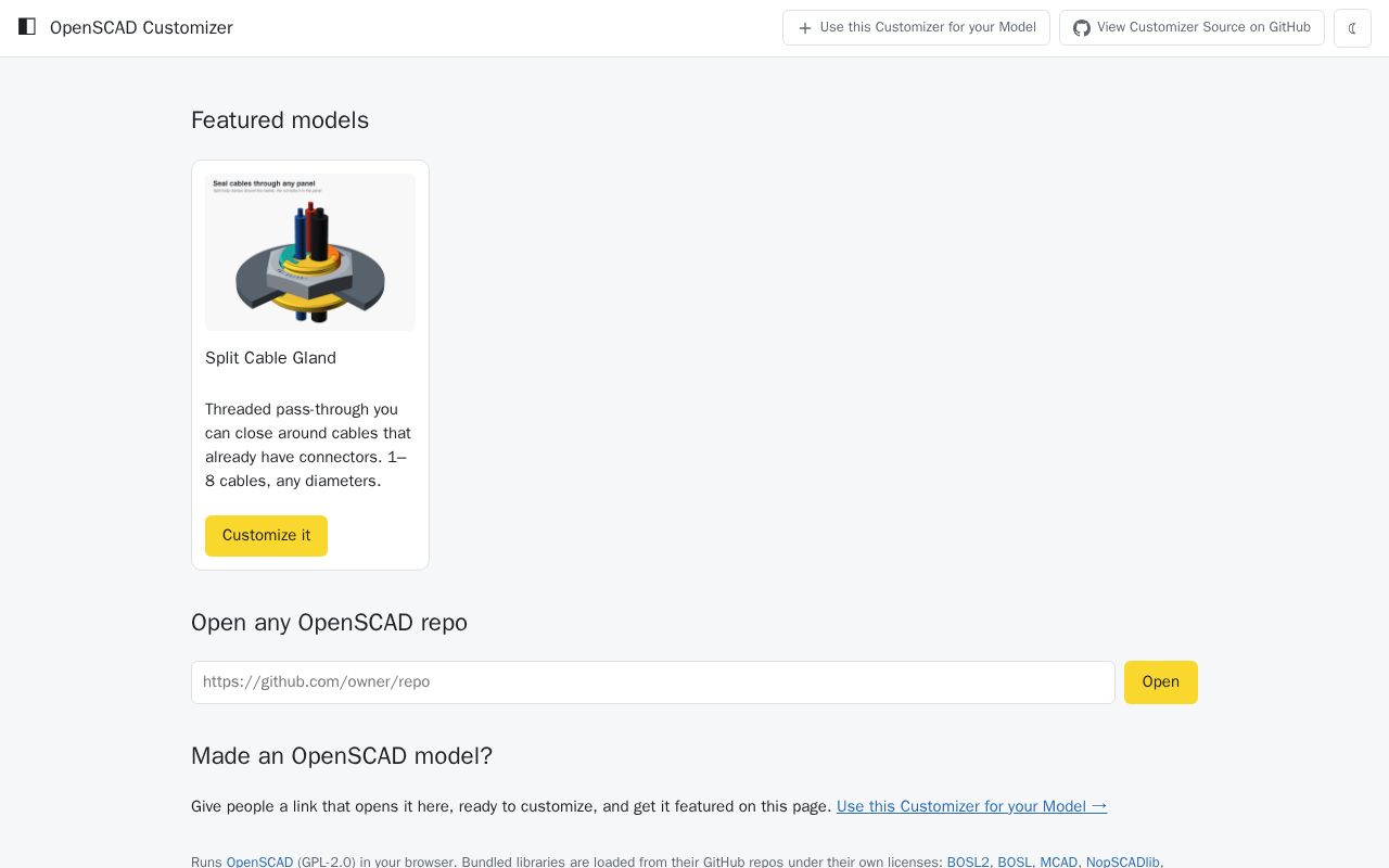 Preview of OpenSCAD Customizer