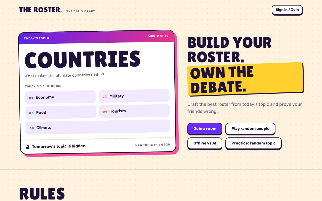 Preview of Playtheroster Github Io