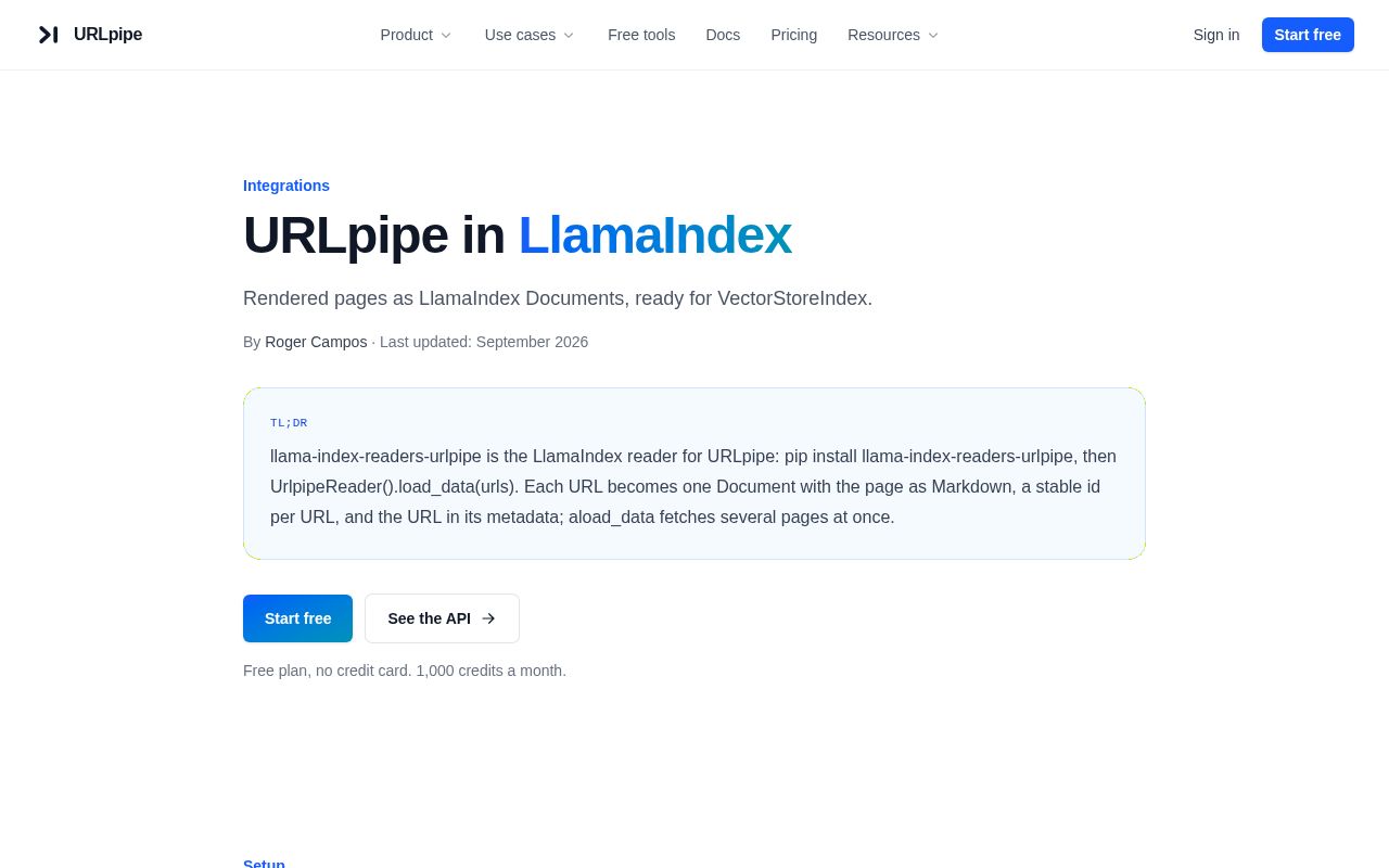 Preview of Llama Index Readers Urlpipe