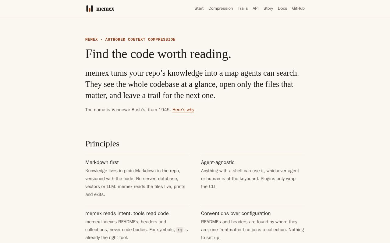 Preview of memex: find the code worth reading