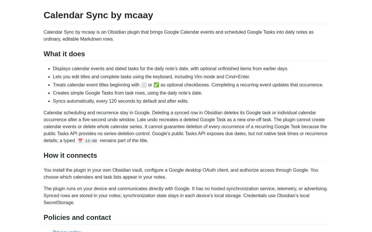 Preview of Obsidian Google Calendar Sync