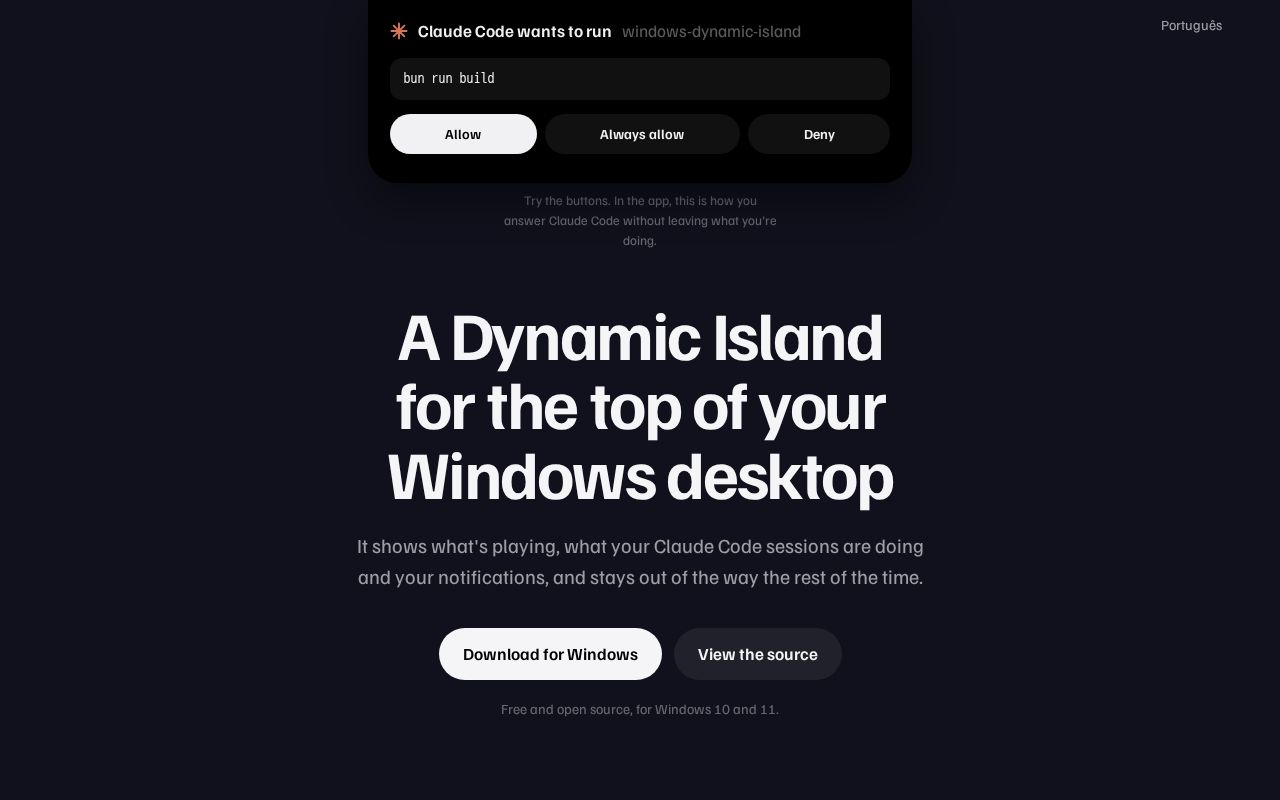 Preview of Dynamic Island for Windows