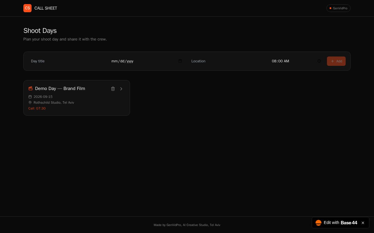 Preview of Call Sheet