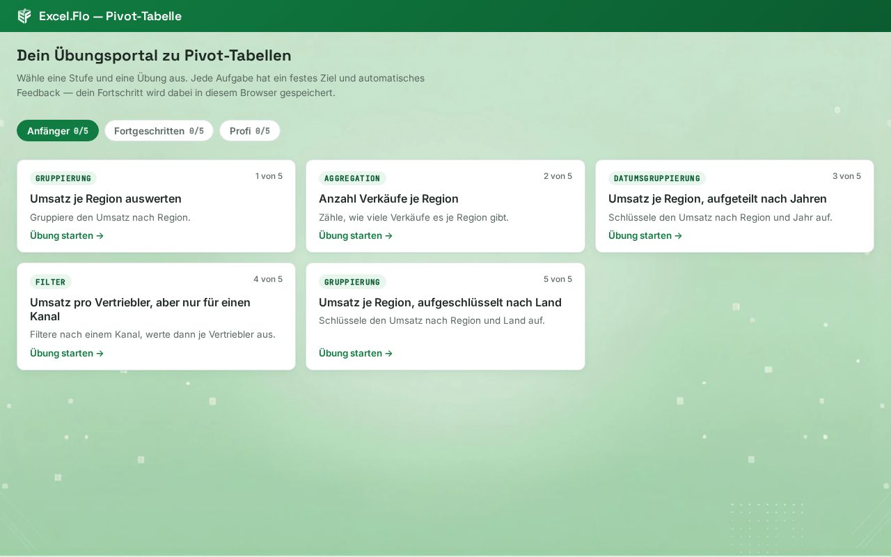 Preview of Excel Aufgaben Pivot Tabellen