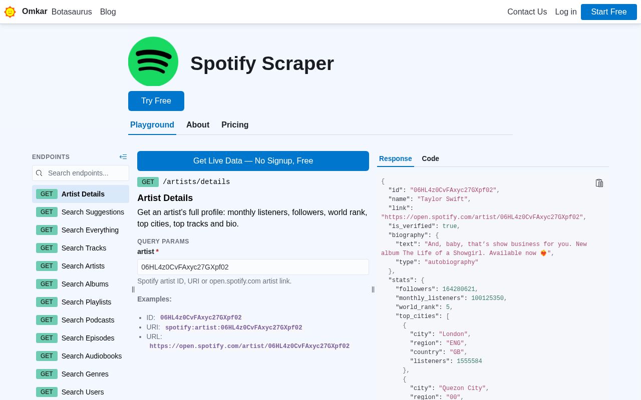 Preview of Spotify Scraper