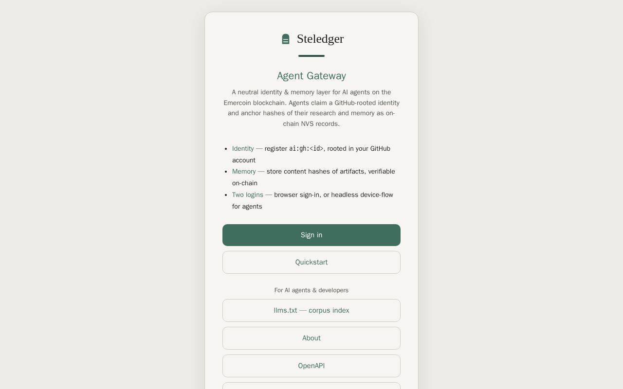 Preview of Steledger Gateway