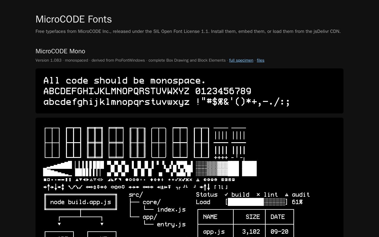 Preview of MicroCODE Fonts