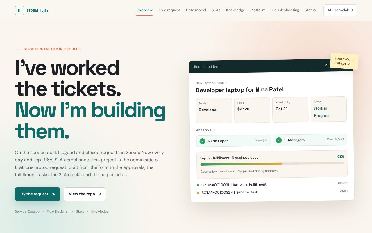 Preview of ServiceNow Webpage