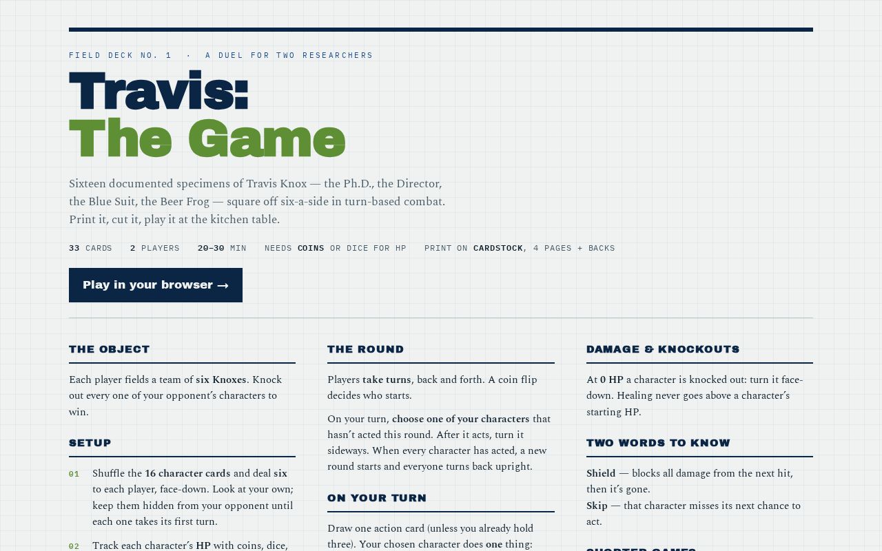 Preview of Travis: The Game