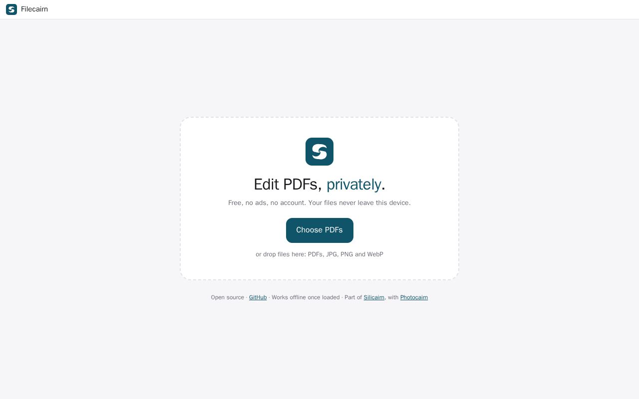 Preview of Filecairn: free private PDF editor in your browser