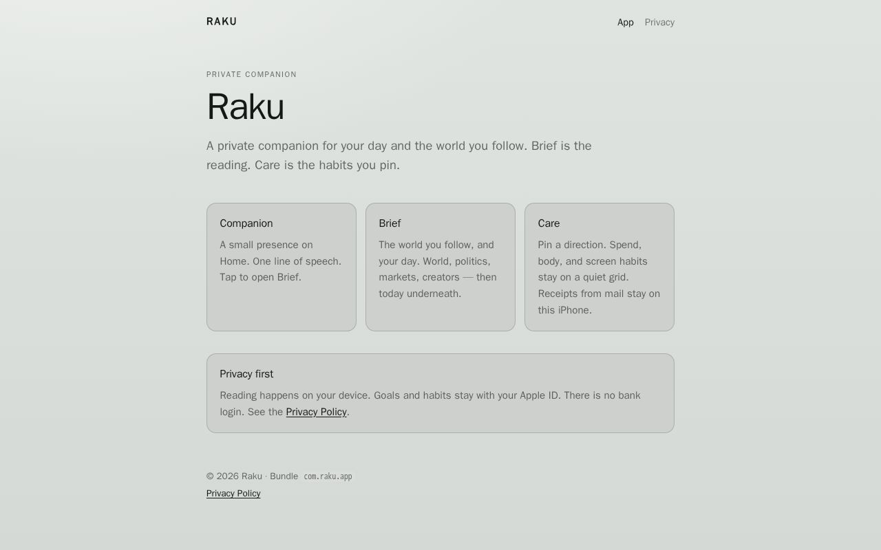 Preview of Raku app intro and privacy policy (GitHub Pages)