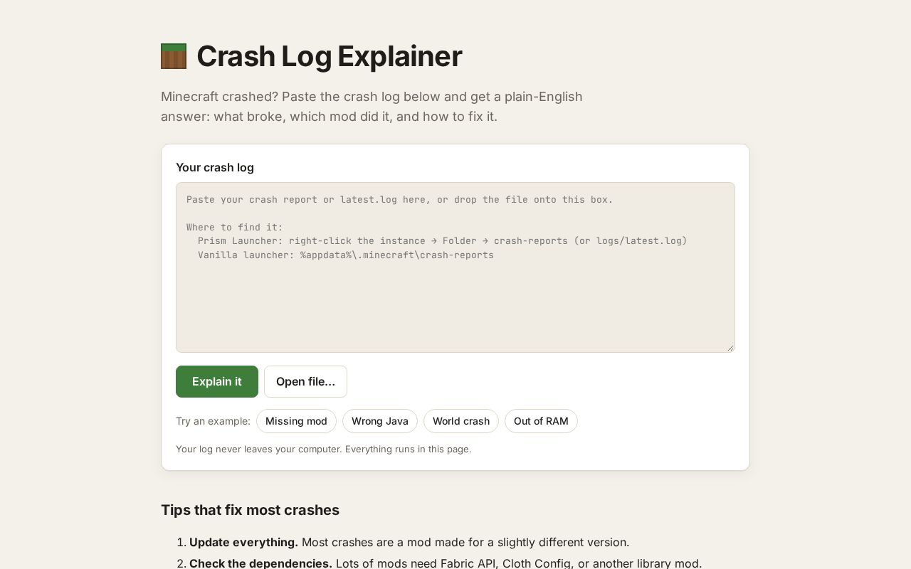 Preview of CrashLogExplainer