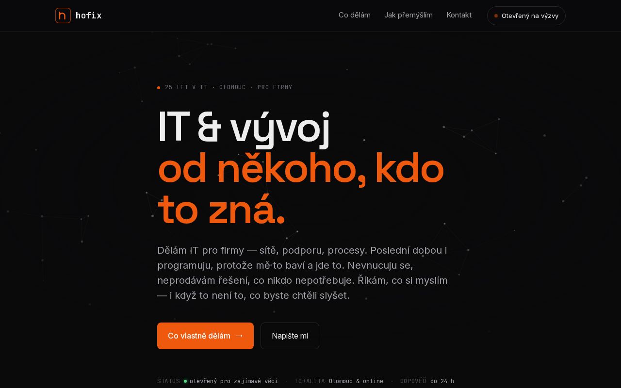 Preview of hofix.cz — IT & vývoj, nový web (Next.js 16, TypeScript, plain CSS)