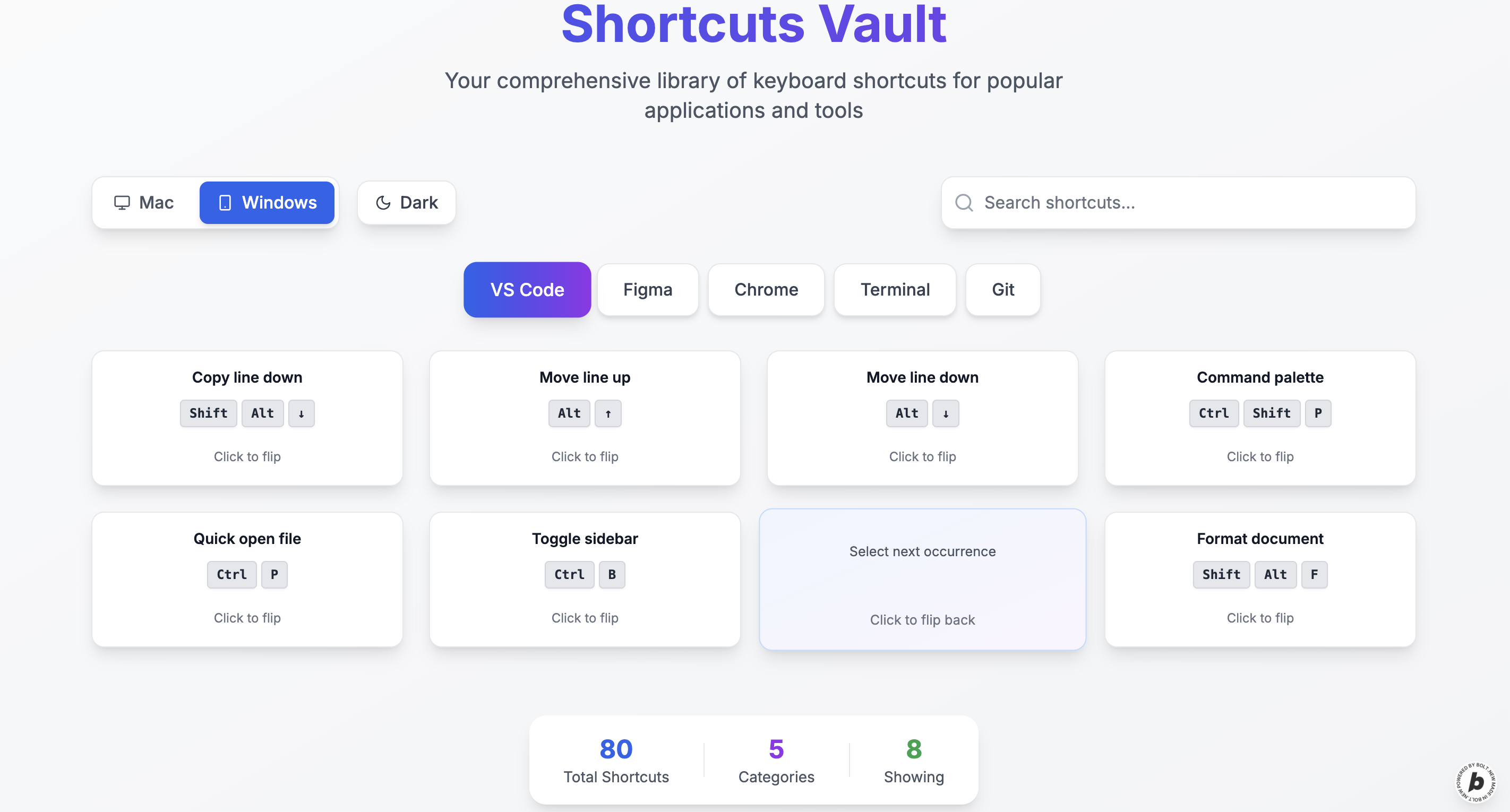 Preview of Shortcuts Vault