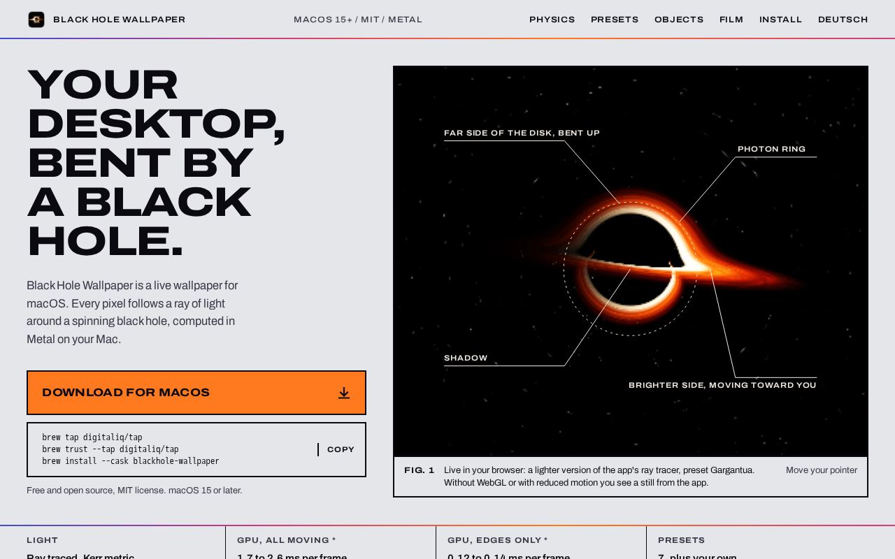 Preview of Black Hole Wallpaper: a live black hole for your Mac