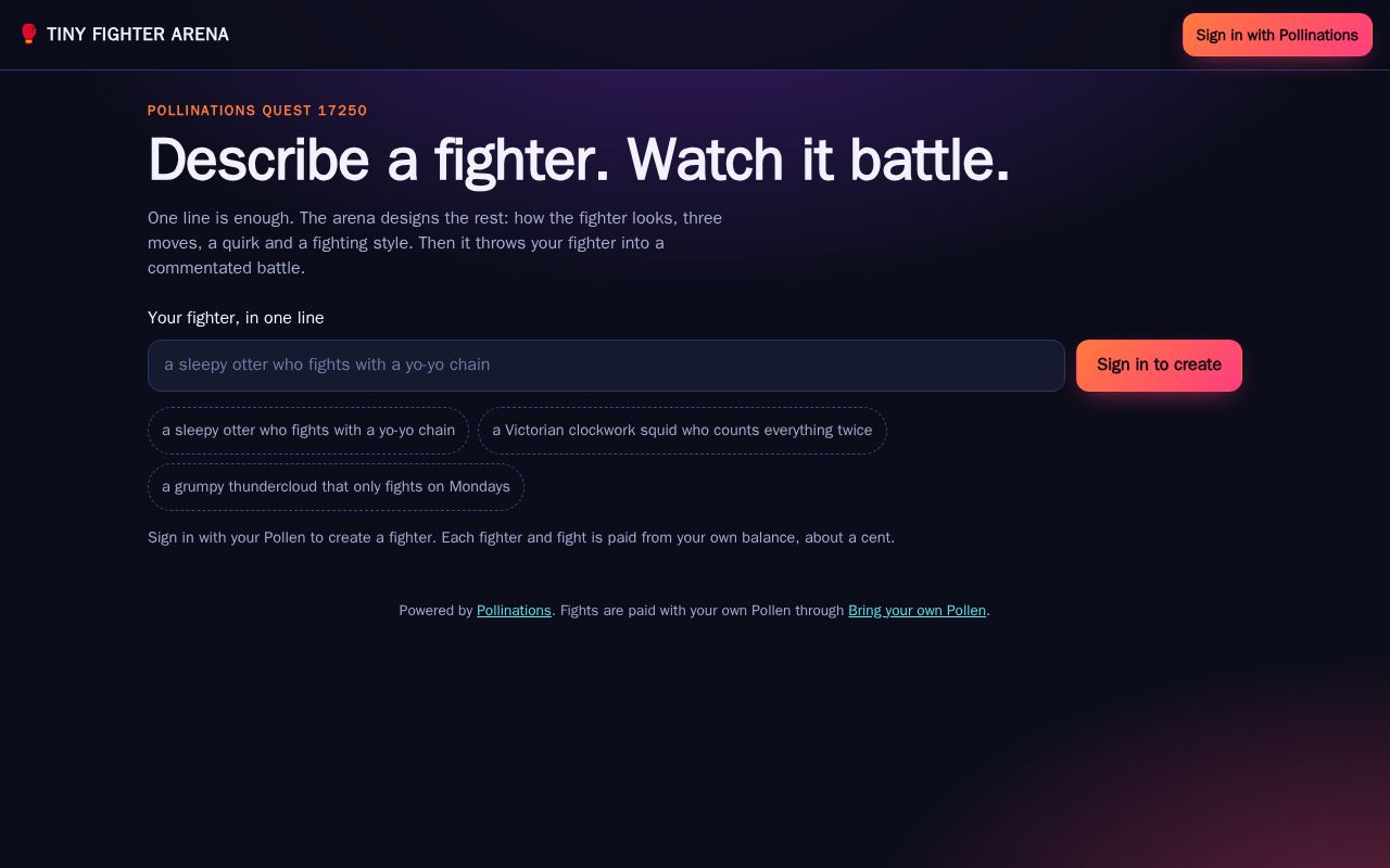 Preview of Pollinations Fighter Arena