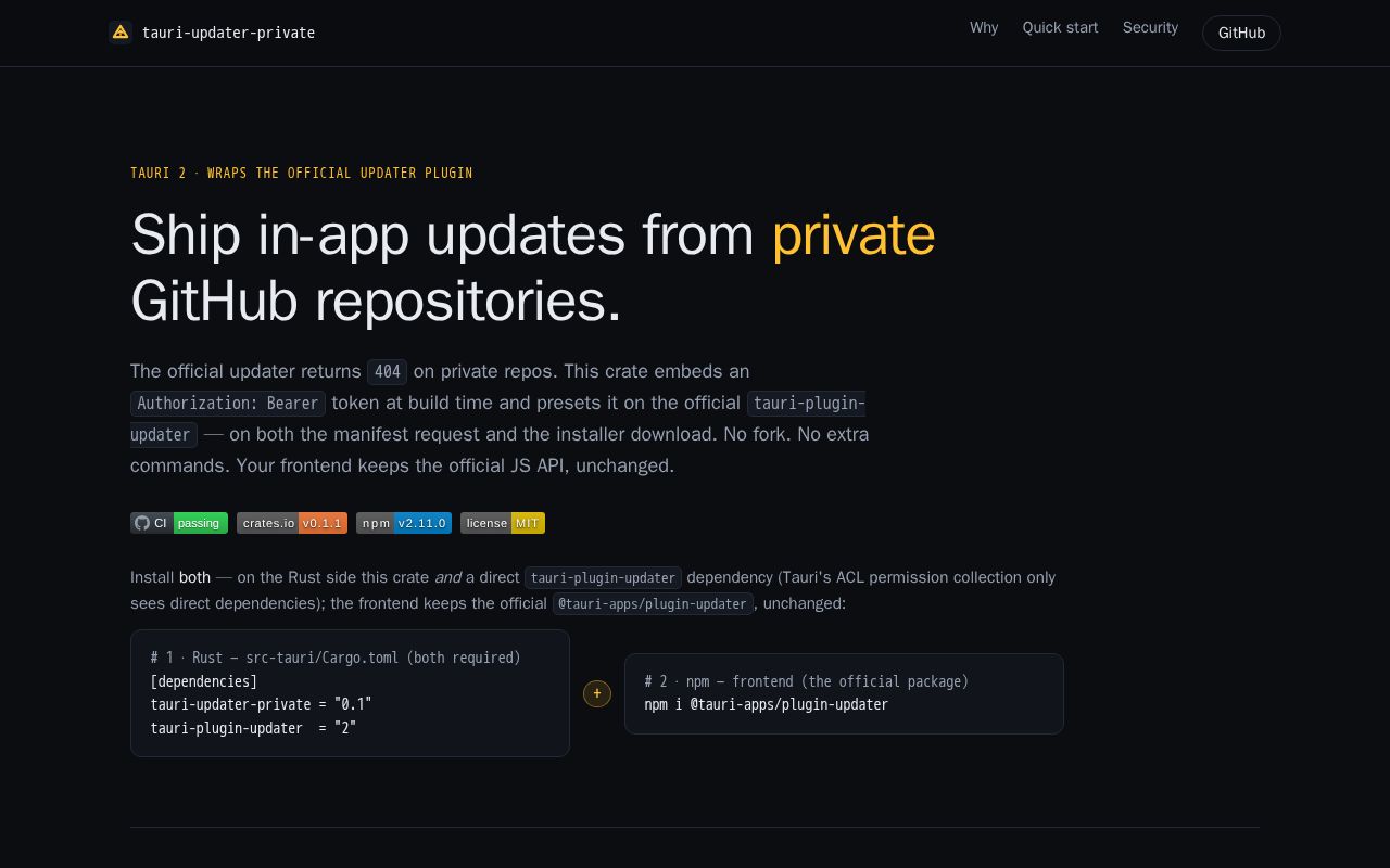 Preview of Tauri Updater Private